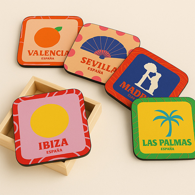 Set de posavasos de madera, con caja