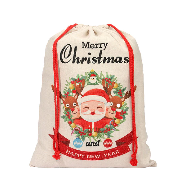 Saco de Navidad de Lino Cordón Rojo