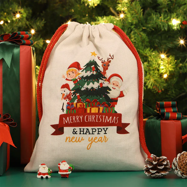 Saco de Navidad de Lino Cordón Rojo