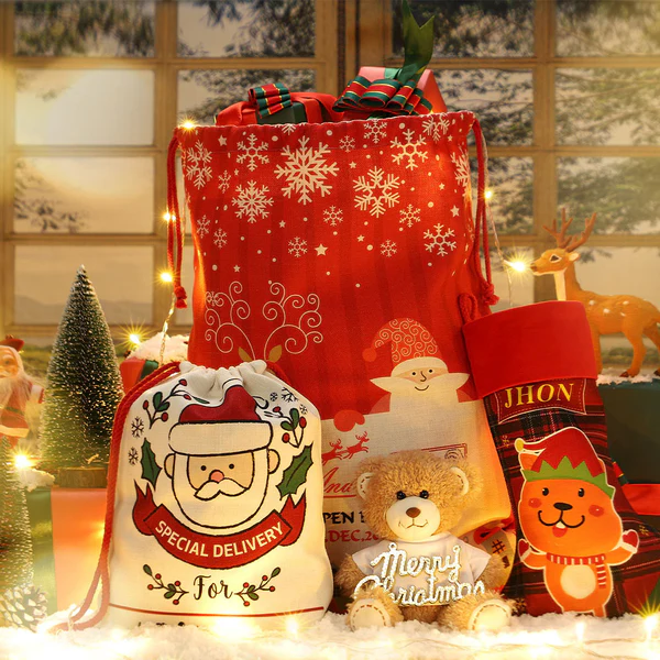 Saco de Navidad de Lino Sublimable con Patrón