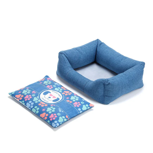 Cama Azul para Mascotas de Lino