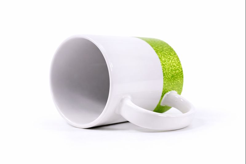 Taza de Cerámica Blanca base Verde Glitter | 11 Oz 