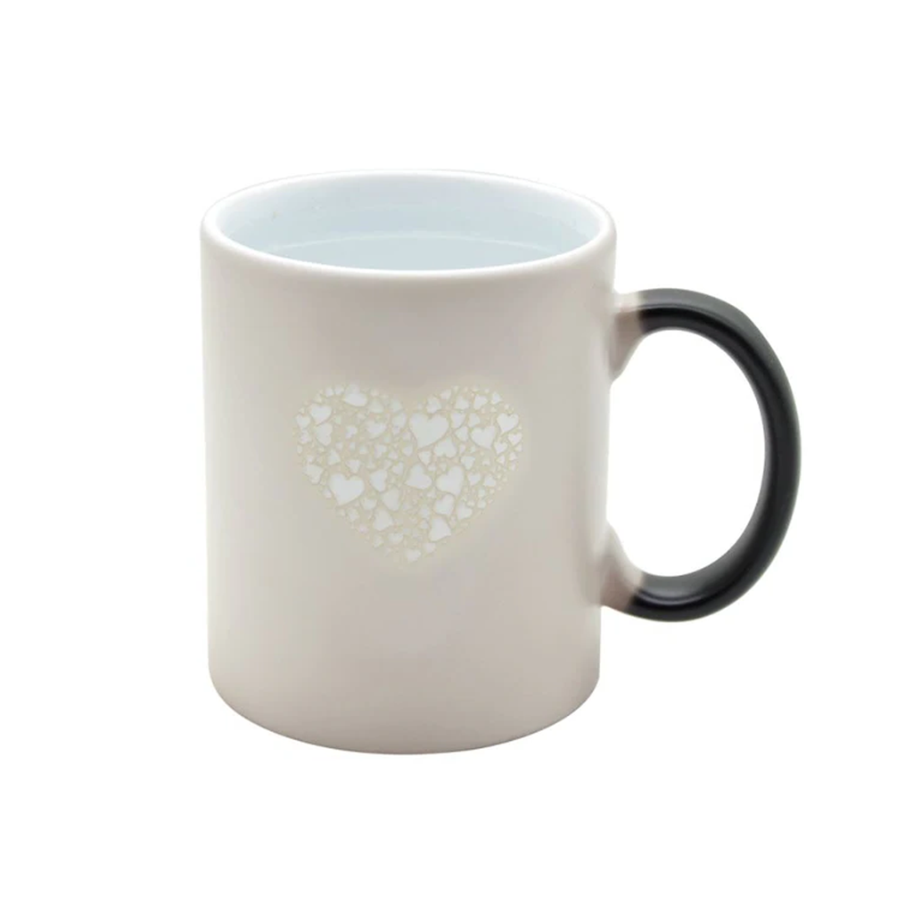 Taza cerámica mágica para sublimación negra mate + caja