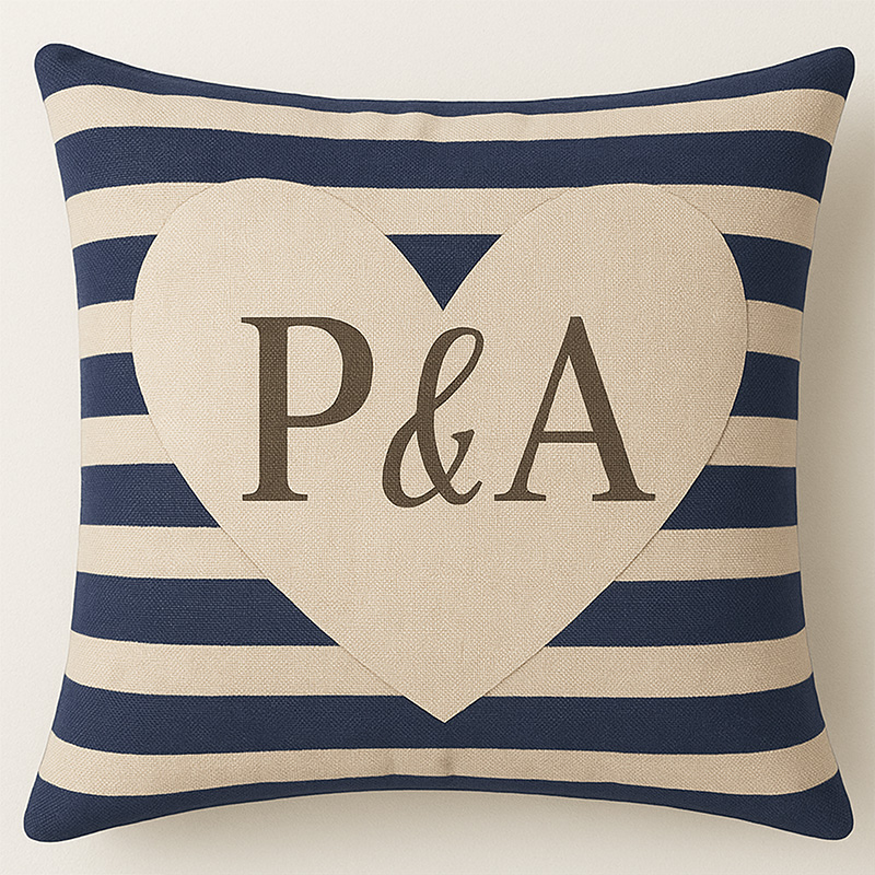 Funda de Cojín con Rayas Azules y Corazón 40x40