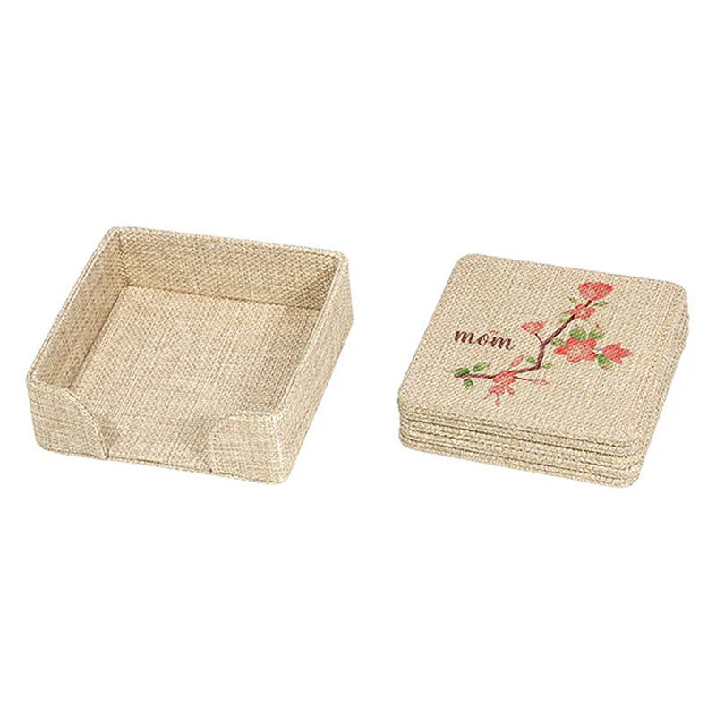 Set de 6 Posavasos Cuadrados de Arpillera