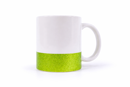 [013633] Taza cerámica blanca base verde glitter 11 Oz 